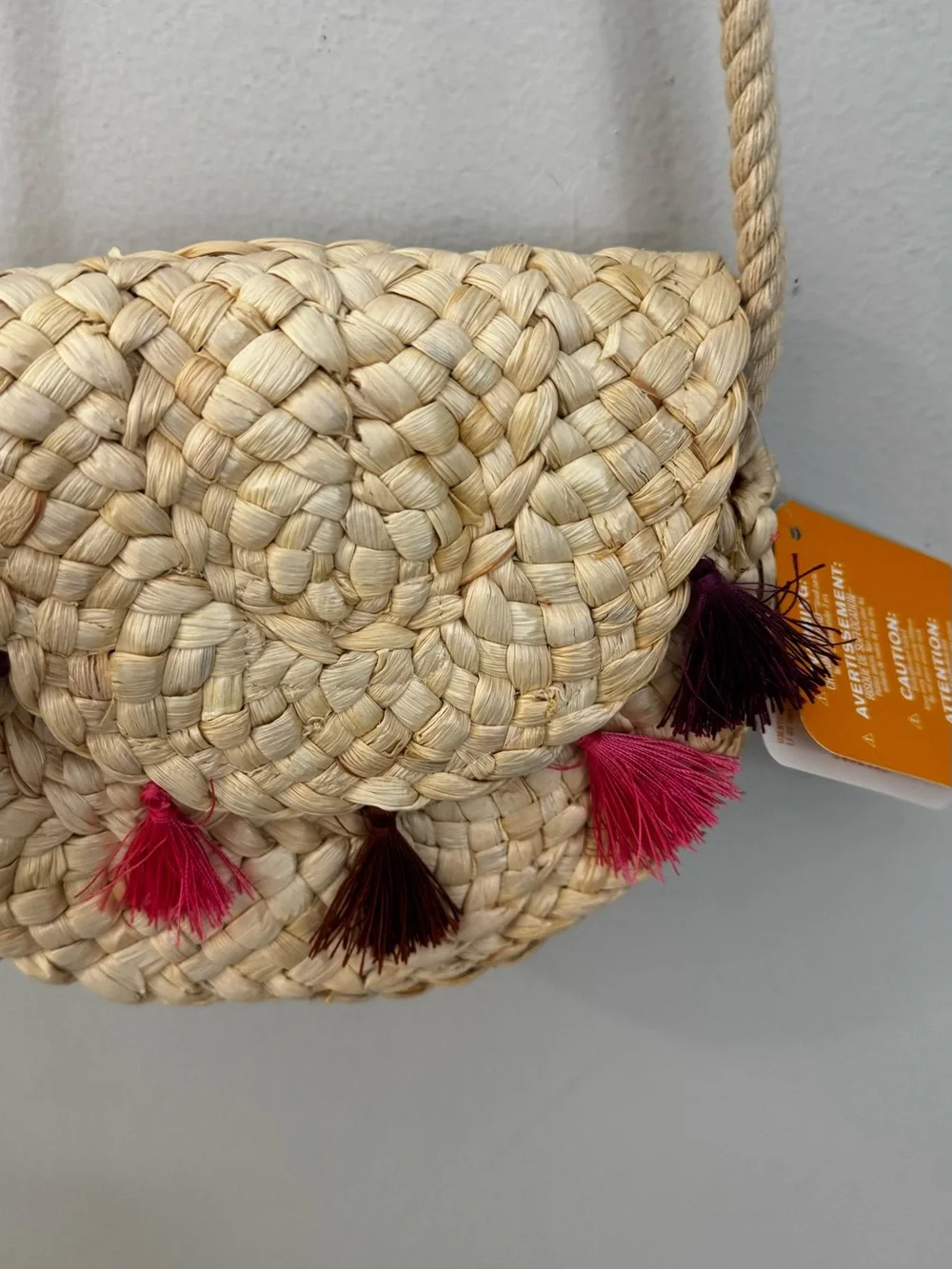 Gymboree Natural Straw Crossbody with Pink & Burgundy Tassels